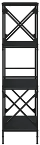Libreria a 4 ripiani nera 59x35x132 cm in legno multistrato