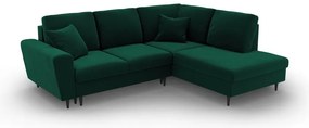 Divano angolare verde allungabile e con contenitore (con penisola a destra/a L) con rivestimento in velluto Kyoto – Cosmopolitan Design