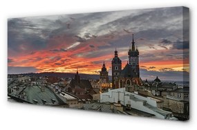 Quadro su tela Panorama del tramonto di Cracovia 100x50 cm