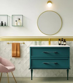 Mobile sottolavabo e lavabo Tiffany per vasca centrale blu petrolio L 100 x P 46 cm 2 cassetti