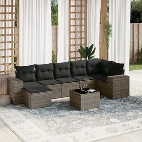 Set divano da giardino 8 pz con cuscini grigio in polyrattan