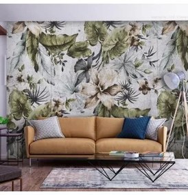Carta da parati - Nature in retro style - jungle landscape with pale leaves and flowers Adesiva 147x105