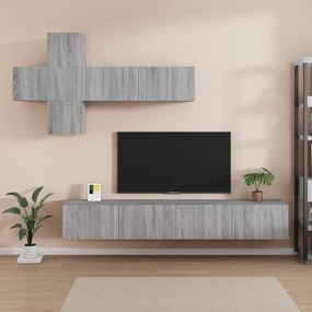 Set di mobili porta tv 7 pz grigio sonoma in legno multistrato