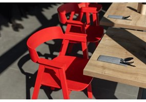 Sedia da pranzo rossa in rovere massiccio con braccioli Flip – Gazzda