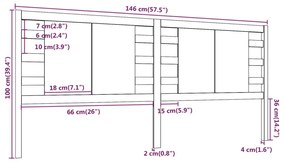 Testiera per Letto Bianca 146x4x100cm in Legno Massello di Pino