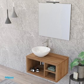 Mobile Bagno Sospeso "Unit Four" Da 80 Cm Composto Da Vani a Giorno Finitura Rovere Farnia