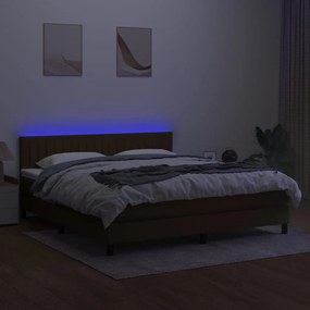 Letto a molle materasso e led marronescuro 180x200cm in tessuto