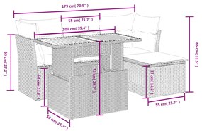 Set divano da giardino 6 pz con cuscini beige in polyrattan