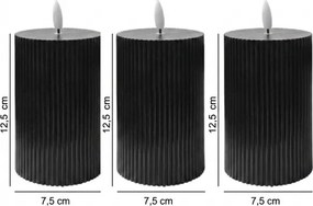 Set da 3 candele LED BRILLO, LED/2xAA, 12,5 cm, nero + telecomando