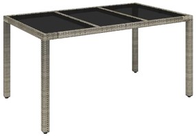 Tavolo da giardino piano in vetro grigio 150x90x75cm polyrattan