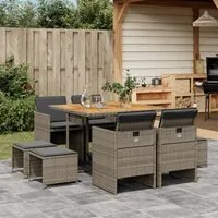 Set da Pranzo da Giardino 9 pz con Cuscini in Polyrattan Grigio 3277729