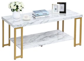Costway Tavolino da caffè con stampa in marmo, Tavolino rettangolare con 2 livelli con superficie in MDF