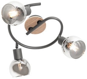 Plafoniera nera 44,5 cm con vetro fumé e legno 3 luci - Vidro