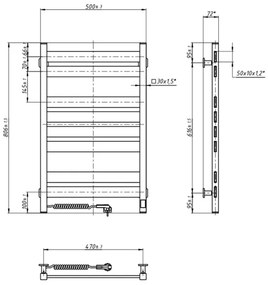 Scaldasalviette da bagno a scala con termostato LARGO, 432 W / 230 V, 80,6 cm, IP44, nero, lato sinistro