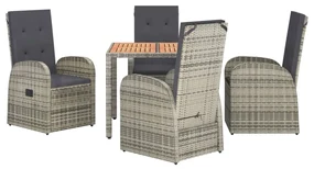 Set da pranzo da giardino 5 pz con cuscini in polyrattan grigio