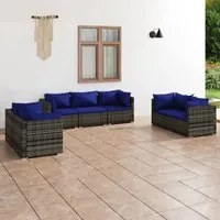 Set Divani da Giardino 7 pz con Cuscini in Polyrattan Grigio 3102270