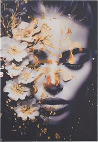 Quadro moderno verticale su tela 60x90 cm con ritratto di donna con fiori