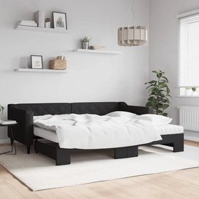 Divano Letto Estraibile Con Materassi Nero 90x200 Cm İn Tessuto /