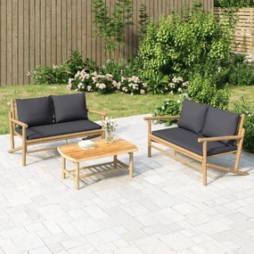 Set salotto da giardino 2pz con cuscini grigio scuro bambù