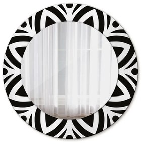 Specchio rotondo cornice con stampa Ornamento geometrico nero fi 50 cm