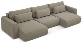 Divano angolare marrone chiaro allungabile/con contenitore (a U) Kapua – Makamii