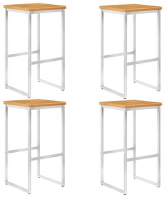 Sgabelli da bar 4 pz in legno massello di acacia e acciaio inox