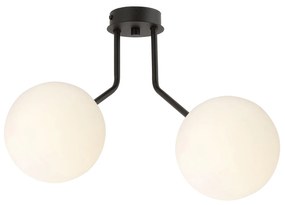 Plafoniera Moderna 2 Luci Orione In Acciaio Nero E Sfere Vetro Opale