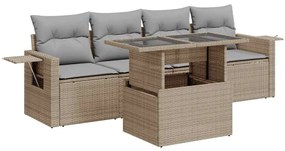 Set divano da giardino 5 pz con cuscini beige in polyrattan