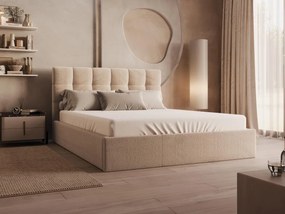 Letto con contenitore 160 x 200 cm Velluto Beige + Materasso - MIRDAL di PASCAL MORABITO