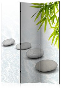 Paravento design Calma stoica (3 parti) - composizione con pietra in stile Zen