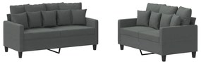 Set di divani 2 pz con cuscini grigio scuro in tessuto