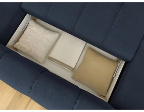 Divano angolare blu scuro allungabile e con contenitore (penisola a destra/a U) con rivestimento in ciniglia Fuji – Bobochic Paris