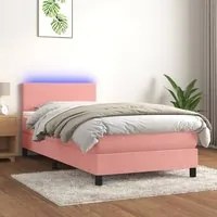 Letto a Molle con Materasso e LED Rosa 90x200 cm in Velluto cod mxl 58077