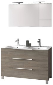 Mobile Bagno 120cm a Terra Con Lavabo doppia Vasca, Tre Cassetti e Specchio