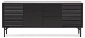 Kave Home - Credenza Lenon 3 ante e 3 cassetti in legno massello e impiallacciatura di rovere nero 200