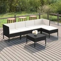 Set Divani da Giardino 6 pz con Cuscini in Polyrattan Nero 3094384