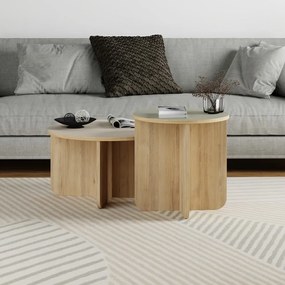 Set di tavolini da salotto rotondi crema/di colore naturale con effetto rovere 2 pz ø 70 cm Hillary – Marckeric