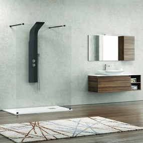 Kamalu - walk-in doccia 160cm con staffe nere vetro trasparente kw3000n