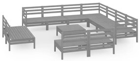 Set salotto da giardino 12 pz in legno massello di pino grigio