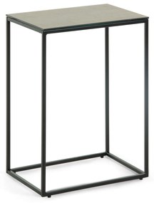 Kave Home - Tavolino Rewena con piano porcellanato marrone, gambe in acciaio finitura nera 45 x 30 cm