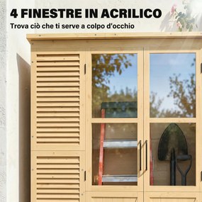 Armadio da Giardino Walk-in 147x68x198 cm con Pavimento e 4 Finestre in Legno di Abete...