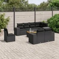 Set Divani da Giardino 9 pz con Cuscini Nero in Polyrattan 3225537