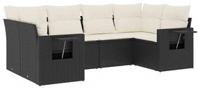 Set divano da giardino 6 pz con cuscini nero in polyrattan