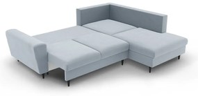 Divano angolare azzurro allungabile e con contenitore (con penisola a destra/a L) con rivestimento in velluto Kyoto – Cosmopolitan Design