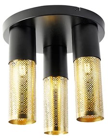 Plafoniera industriale nera con oro rotonda 3 luci - Raspi