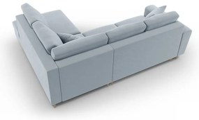 Divano angolare azzurro allungabile e con contenitore (con penisola a destra/a L) con rivestimento in velluto Kyoto – Cosmopolitan Design