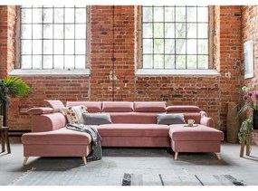 Divano letto angolare a U in velluto rosa chiaro (angolo sinistro) Sweet Harmony - Miuform