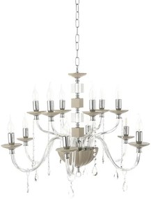 Lampadario sospeso LIVIA D85 cm in vetro e cristallo Tortora 12 luci