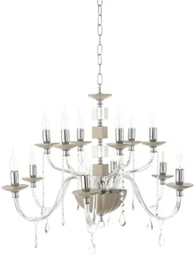 Lampadario sospeso LIVIA in vetro e cristallo Tortora 12 luci