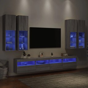 Set Mobili TV a Muro 7 pz con Luci LED Grigio Sonoma